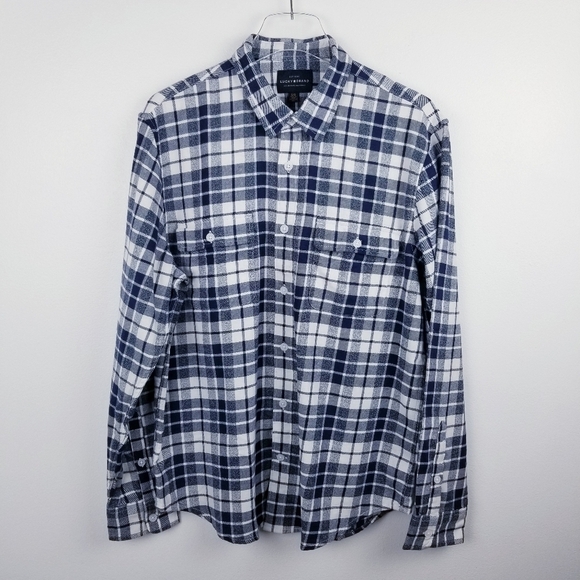 Lucky Brand 7MP4850 Blue & White Plaid Button Front Shirt NWT size Large - Picture 1 of 9